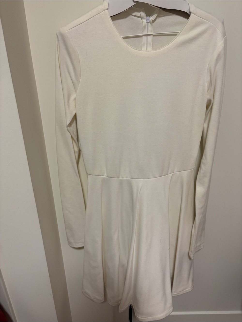 white Long-Sleeve Fit-and-Flare Dress